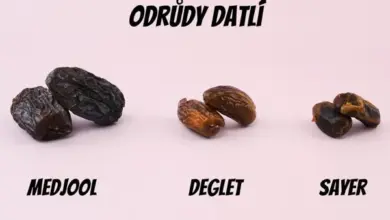 Tři druhy datlí: medhul, deglet noor a sayar na růžovém pozadí.